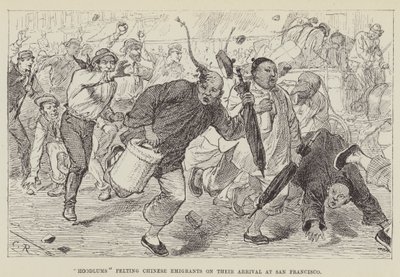 Voyous lançant des pierres aux émigrants chinois à leur arrivée à San Francisco - George Augustus Sala