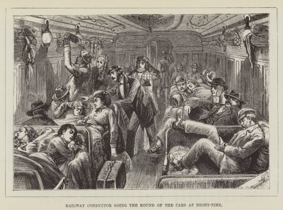 Conducteur de train faisant le tour des wagons la nuit - George Augustus Sala