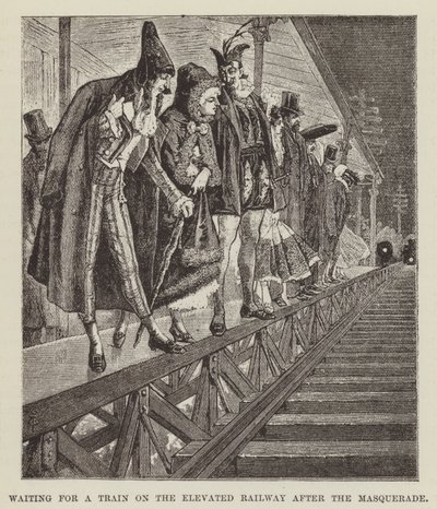 Attendre un train sur le chemin de fer surélevé après le bal masqué - George Augustus Sala