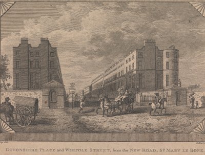 Devonshire Place et Wimpole Street, depuis la New Road, St. Mary le Bone - George Barret