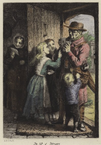 Un facteur livrant du courrier à une maison le jour de la Saint-Valentin - George Bernard O