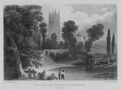 Église et pont de Tiverton, Devonshire (gravure) - George Bryant Campion