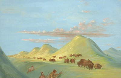 Batiste, Bogard et moi approchant de Buffalo sur le Missouri - George Catlin