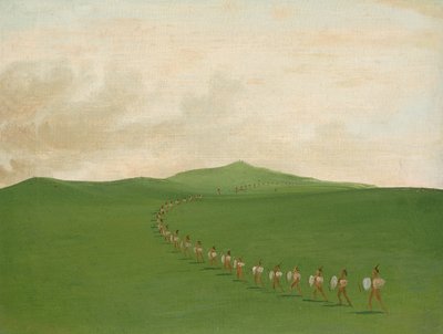 Groupe de guerre à pied en marche, Haut-Missouri - George Catlin