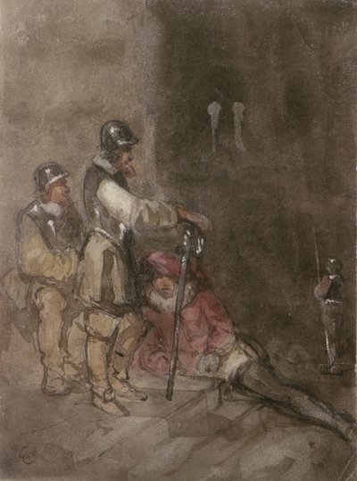Sujet historique non identifié, avec des soldats - George Cattermole
