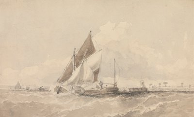 Barges et bateaux à voile dans une mer agitée - George Chambers