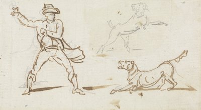 Un homme lançant une balle à un chien - George Chinnery