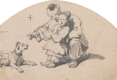 Père chinois et enfant avec chien - George Chinnery