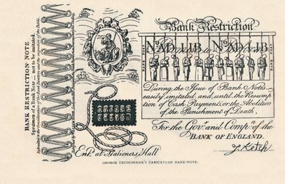 Un billet de banque satirique : crime, punition et protestation, 1819 - George Cruikshank