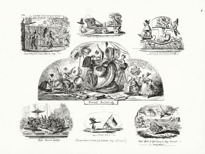 Caricatures de George Cruikshank sur le thème des bonnets de dames surdimensionnés (gravure) - George Cruikshank