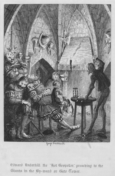 Edward Underhill le "Hot Gospeller," prêchant aux Géants dans la tour By-ward ou Gate (gravure) - George Cruikshank