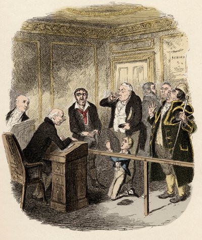 Oliver supplie le juge des enfants de ne pas le laisser en apprentissage chez Gamfield, le ramoneur - Oliver échappe à l