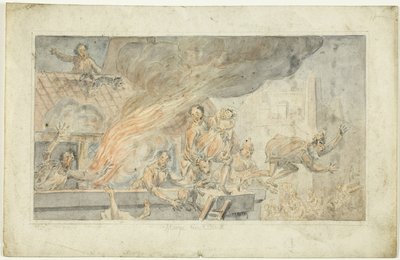Personnes fuyant un bâtiment en feu - George Cruikshank