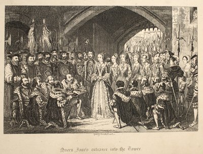 Entrée de la reine Jane dans la tour, de The Tower of London, pub. 1840 - George Cruikshank