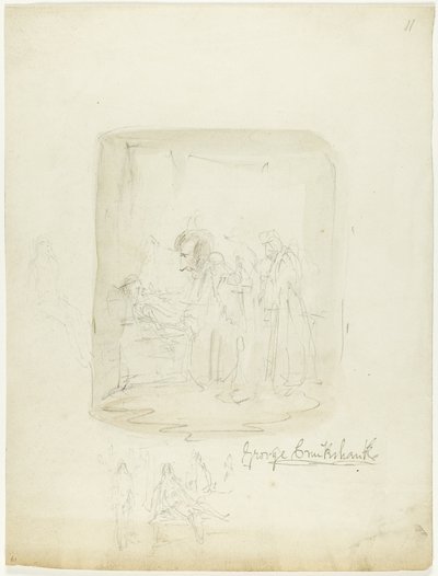 Feuille de croquis avec autoportrait - George Cruikshank