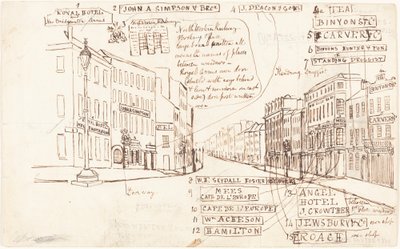 Perspective de Rue avec Lieux de Commerce Étiquetés - George Cruikshank