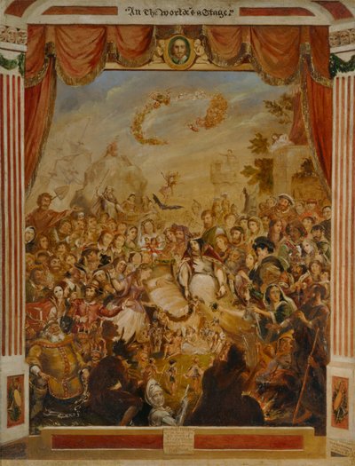 La première apparition de William Shakespeare (1564-1616) sur la scène du Globe avec une partie de sa troupe dramatique en 1564 - George Cruikshank