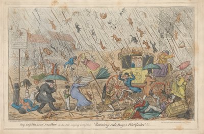 Temps très désagréable, ou, le vieux dicton vérifié "Il pleut des chats, des chiens et des fourches."!!! - George Cruikshank