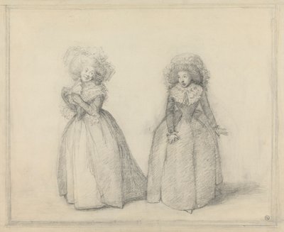 Deux dames debout en conversation, probablement une scène de théâtre - George Dance