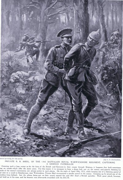 Le soldat B R Shiel décoré de la DCM pour avoir capturé un patrouilleur allemand en Belgique en avril 1915 - George Derville Rowlandson