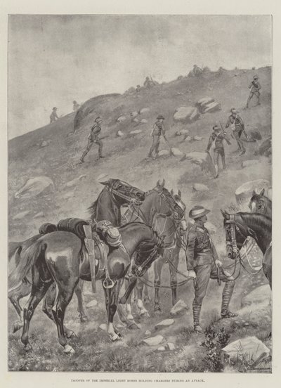 Cavalier de la Light Horse impériale tenant des chevaux pendant une attaque - George Derville Rowlandson
