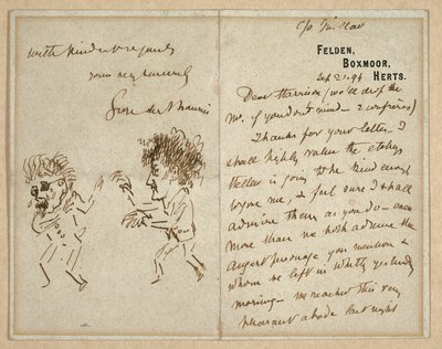 Lettre avec dessin de Whistler menaçant Du Maurier - George du Maurier