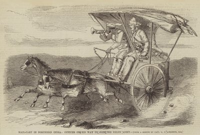 Chariot postal en Inde du Nord, officier en route pour rejoindre l