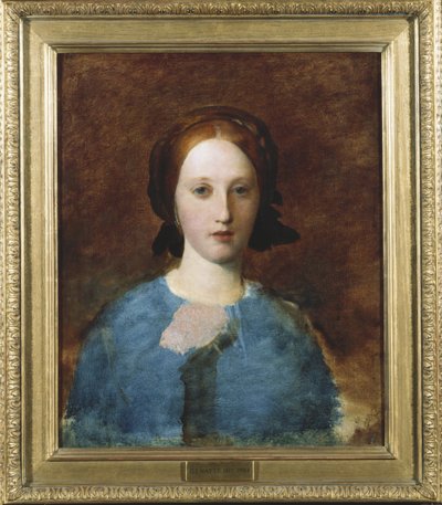 Portrait de Mme Prescott Decie, longueur de buste, en robe bleue - une esquisse - George Frederick Watts