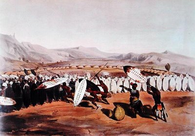 Umpanda passant en revue ses troupes à Nonduengo, gravé par J.Needham, vers 1849 - George French (after) Angas