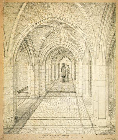New College Oxford : Passage proposé des anciens aux nouveaux bâtiments - George Gilbert Scott
