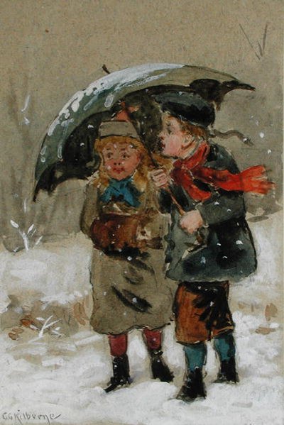 Enfants jouant dans la neige - George Goodwin Kilburne