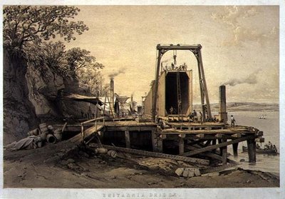 Pont de Britannia, plateforme et construction de tubes, septembre 1848, gravé par l