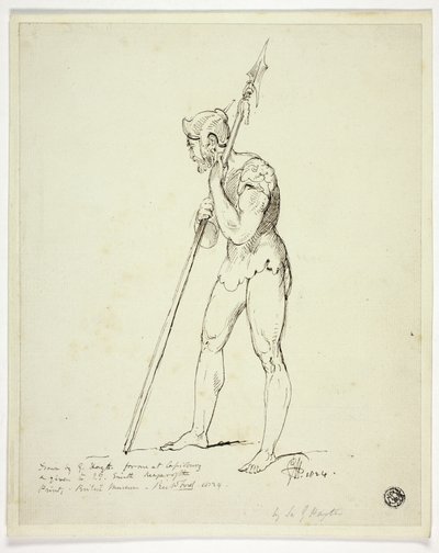 Homme debout en armure tenant une lance - George Hayter