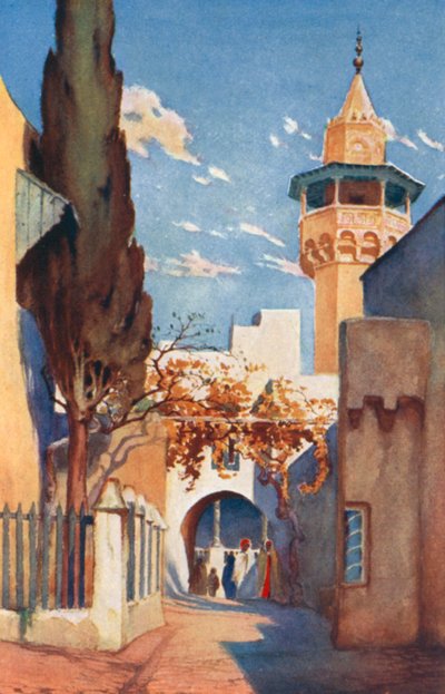 Une mosquée dans le bazar de Tunis (lithographie couleur) - George Henry Benton Fletcher