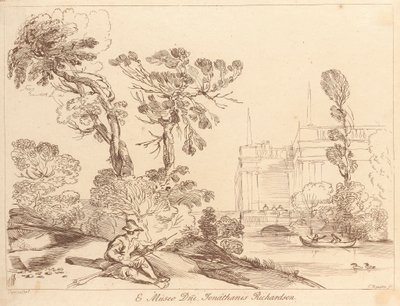 Sans titre : Paysage avec homme assis - George Knapton