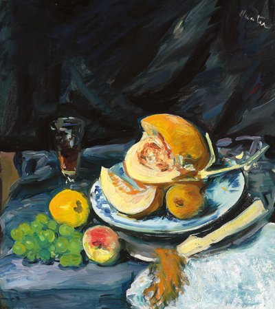 Nature morte avec melon coupé, verre et éventail, vers 1920 - George Leslie Hunter