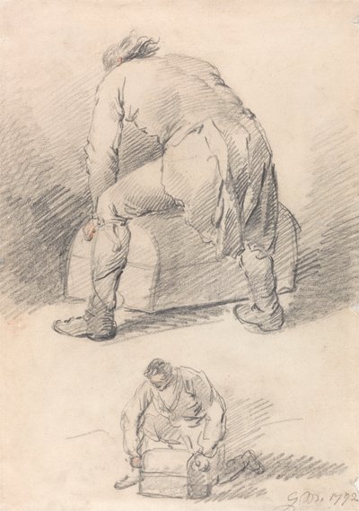 Un homme soulevant un tronc, deux études sur une feuille - George Morland