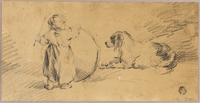 Enfant jouant avec une balle et un chien - George Morland