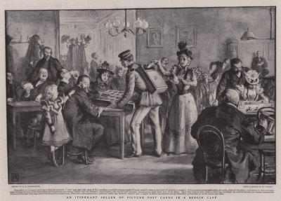 Un vendeur itinérant de cartes postales dans un café berlinois - George Percy Jacomb Hood