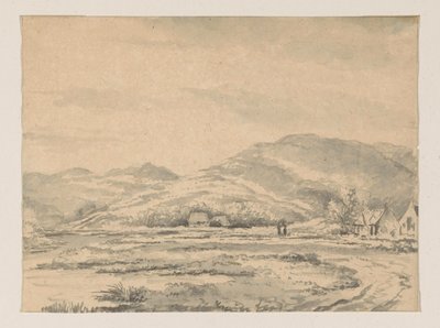 Paysage vallonné avec quelques maisons et une rivière à gauche - George Pieter Westenberg
