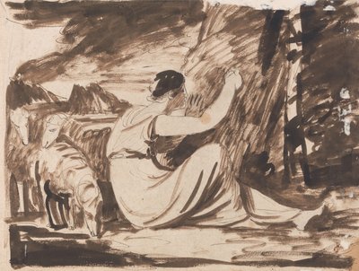 Une bergère gravant une inscription sur un arbre - George Romney