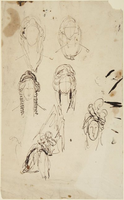 Esquisses représentant une tête de femme et une femme assise avec un enfant - George Romney