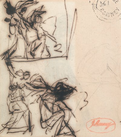 Personnage debout avec le bras levé et personnage assis - George Romney