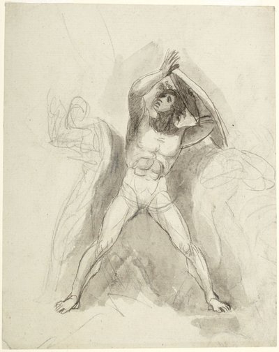 Nu masculin debout tenant un bouclier - George Romney