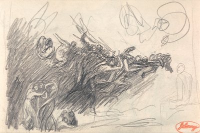 Les trois grâces et les trois monstres ridiculisant le Christ pour "La tentation du Christ". - George Romney