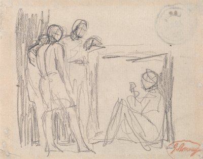 Trois personnages debout devant un personnage assis - George Romney