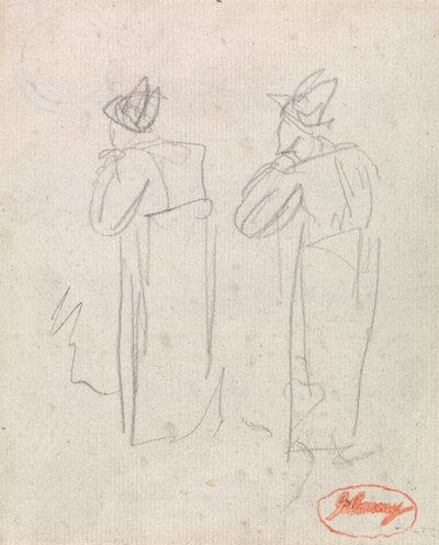 Deux personnages debout portant de grands chapeaux - George Romney