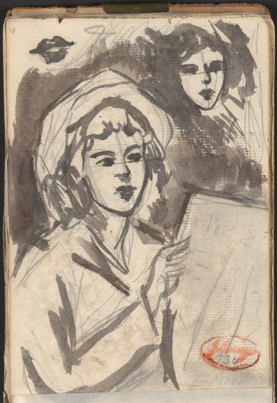 Femme en train de lire et étude de visage - George Romney