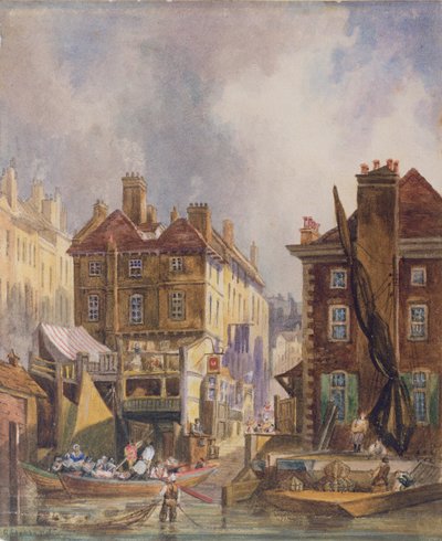Ancien marché de Hungerford depuis la rivière, Londres, c.1810 - George Shepherd