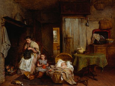 Une leçon de couture près du feu, 1867 - George Smith